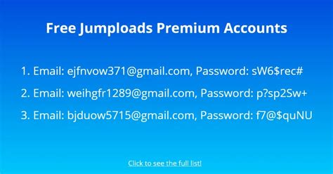 jumploads Free Premium Account in Gratisaccess works on the principle of sharing accounts. . Jumploads premium account
